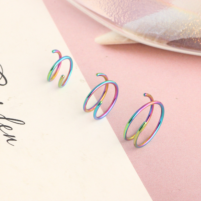 Mason's New 10mm Stainless Steel Spiral Half-Turn Double Hoop Nose Ring Ear Bone Piercing Jewelry detail image 12