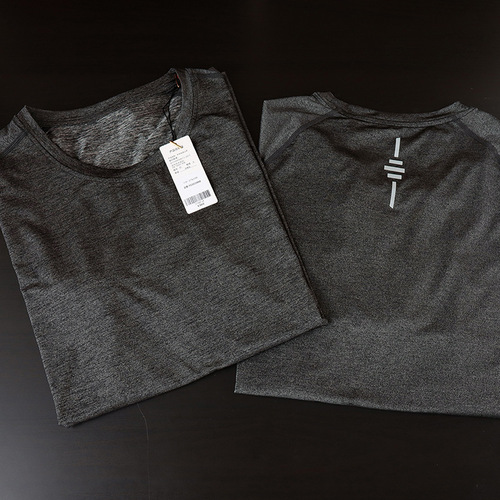 Quick-drying, light and breathable solid color round neck T-shirt for men, summer cool elastic casual style fitness running short sleeve