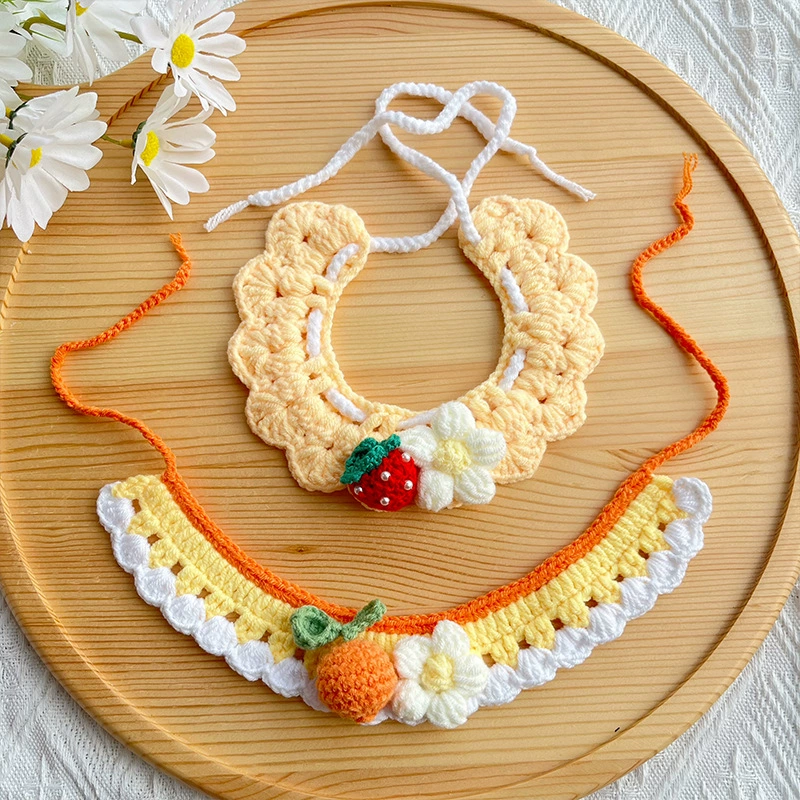 25 весенний кошачий ошейник ручной вязки котенка шея собачий нагрудник удобный шейный орнамент оранжевый клубника