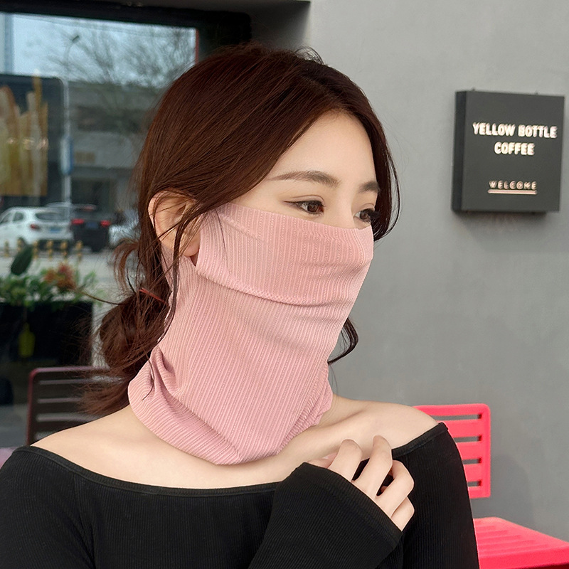 Spring and Summer Ice Silk Wheat Ear Neck Cover Sun Protection Mask for Women Covering Full Face, Anti-Uv Cycling Sunshade Neck Protector Thin Ear Hanging