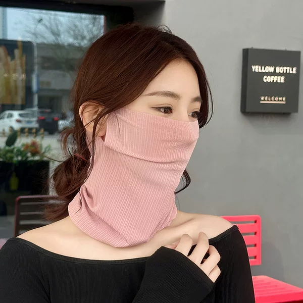 Spring and Summer Ice Silk Wheat Ear Neck Cover Sun Protection Mask for Women Covering Full Face, Anti-Uv Cycling Sunshade Neck Protector Thin Ear Hanging