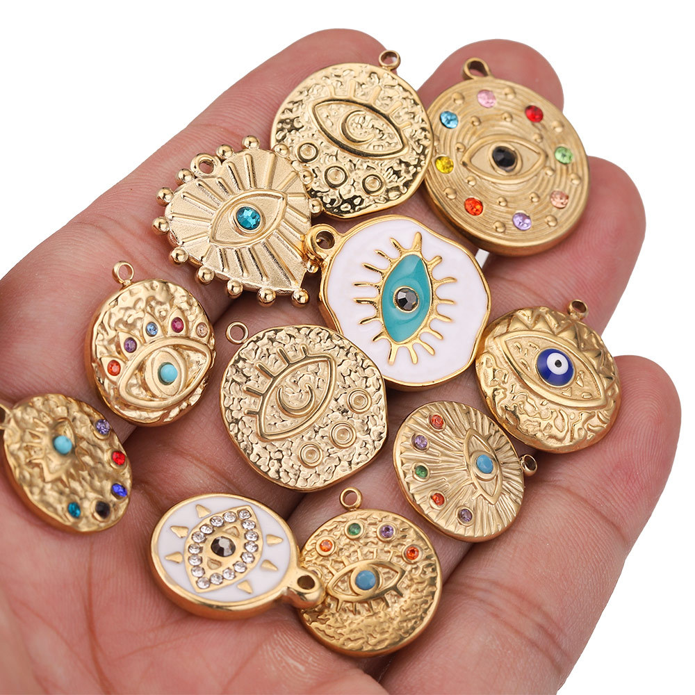 DIY Jewelry Accessories Classification 5 PCS/Package Stainless Steel Zircon PVD Coated Real Gold Plated Devil's Eye Pendant DIY Jewelry Accessories