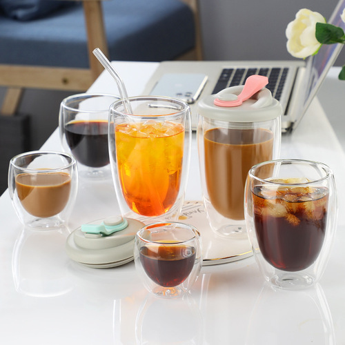 Wholesale Creative Double-Layer Transparent Glass Cup Household Insulated Double-Layer Glass Cup Cold Drink Milk Juice Coffee Cup