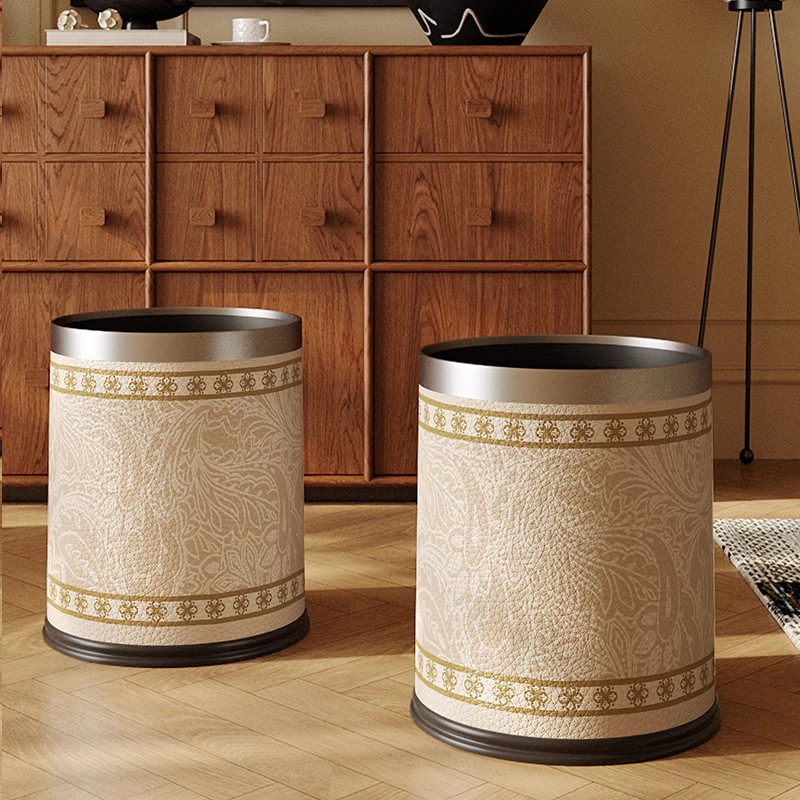 French-Style Vintage Leather Trash Can for Home Use in Bedroom and Living Room, Retro Light Luxury High-Value Large Size for Kitchen and Bathroom French-Style Vintage Leather Trash Can for Home Use in Bedroom and Living Room, Retro Light Luxury High-Value Large Size for Kitchen and Bathroom
