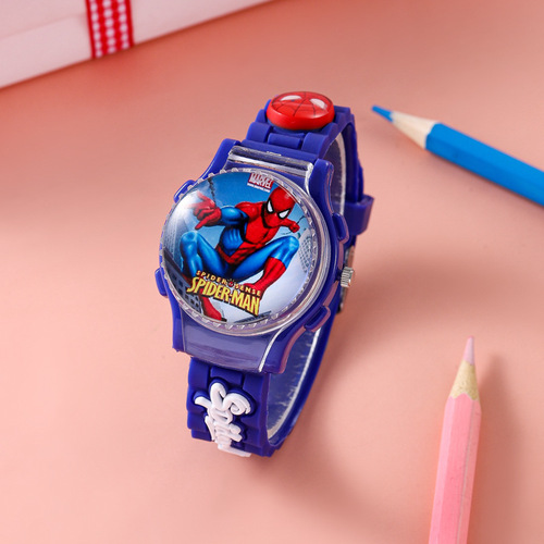 Rotating Children's Watch Anime Spider-Man Stress-Relief Flip Quartz Watch for Boys and Girls Literacy Pointer Watch