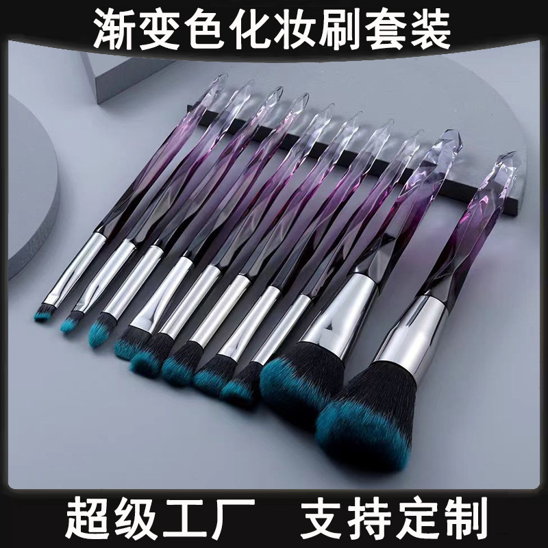 10 conjuntos de cepillo de maquillaje de diamante estrella de mango de plástico conjunto de cepillo de pintura a sueldo cepillo de sombra de ojos cepillo de base de ojos
