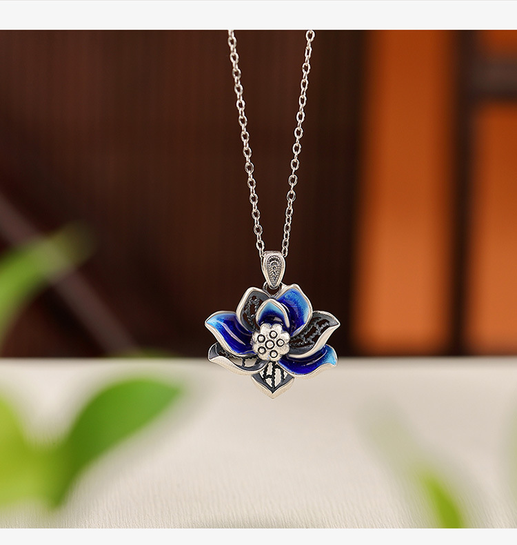 Mặt dây chuyền bạc S999 hình hoa sen rỗng, phong cách dân tộc cổ điển — Mặt Dây chuyền đơn (không có dây chuyền) chi tiết 3