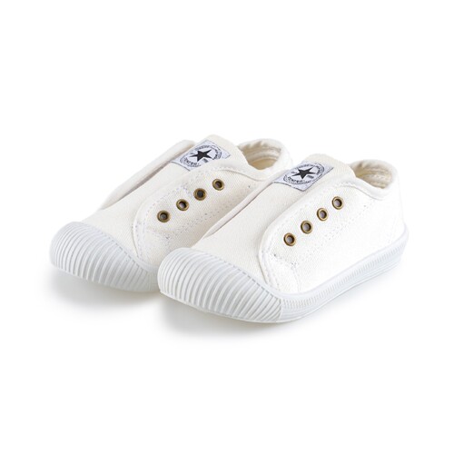Children's canvas shoes, white sneakers, Korean style casual soft soles, magic sticker for girls and boys, one-pull indoor shoes for kindergarten
