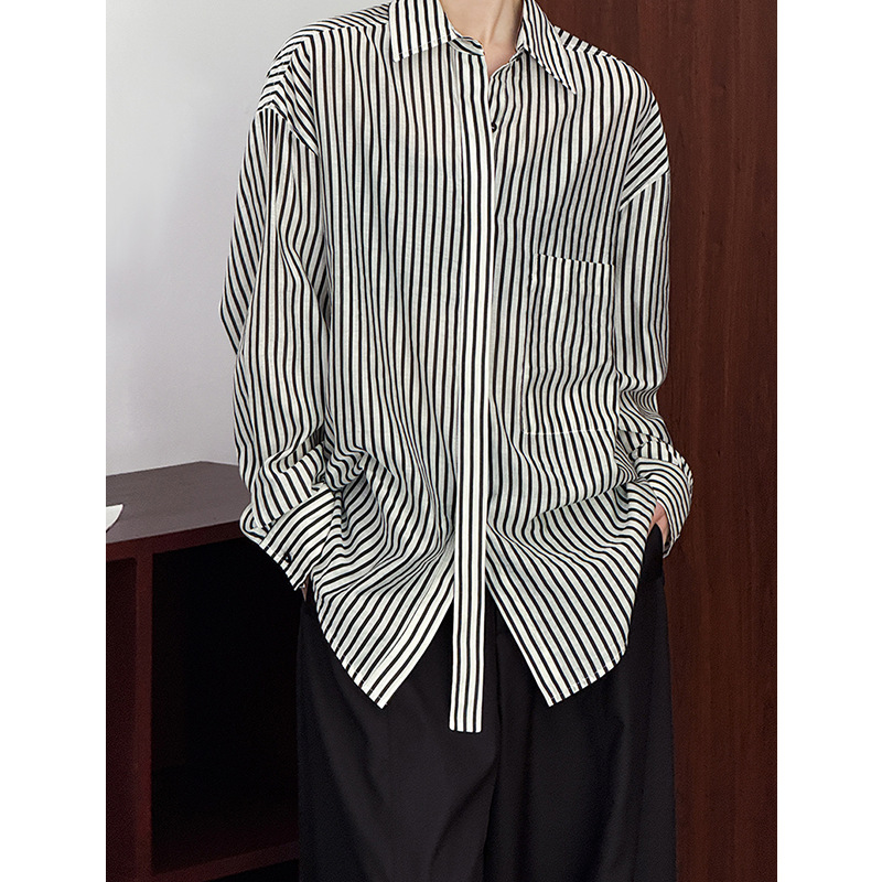 橘芷早秋新款经典条纹衬衫长袖上衣宽松显瘦250109