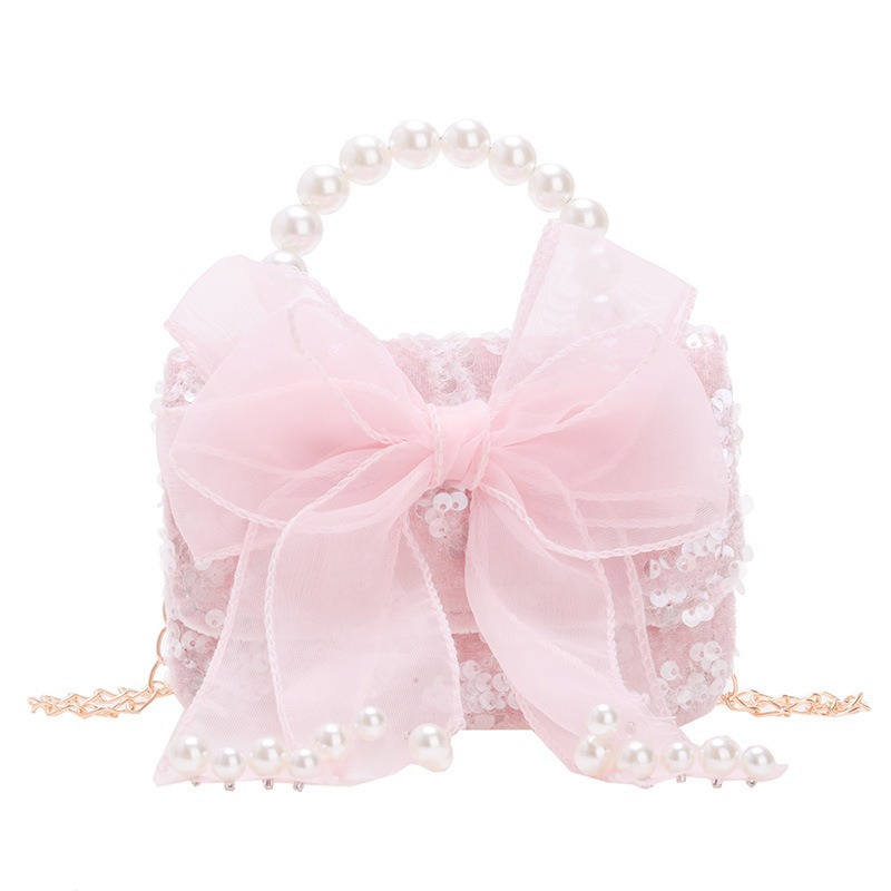 Bagos de perlas de niñas, arco de encaje de arco de princesa, bolsos de hombro de nueva cadena, bolsos para niños