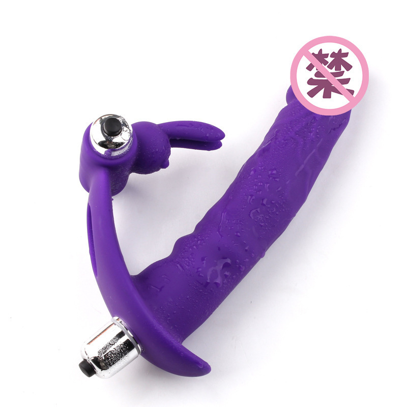 Vibrating Dual-Plug Penis Ring Silicone Wearable Couples Vibrator — detail image 9
