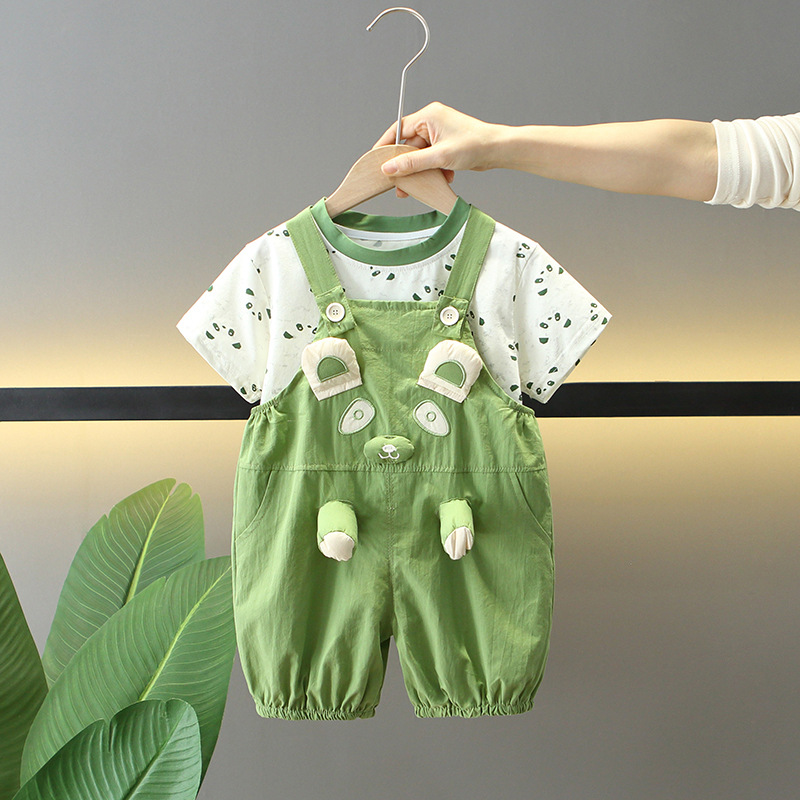 7825 traje de verano para niños 2025 nuevos monos de manga corta de dibujos animados de verano para niños ropa de bebé de dos piezas