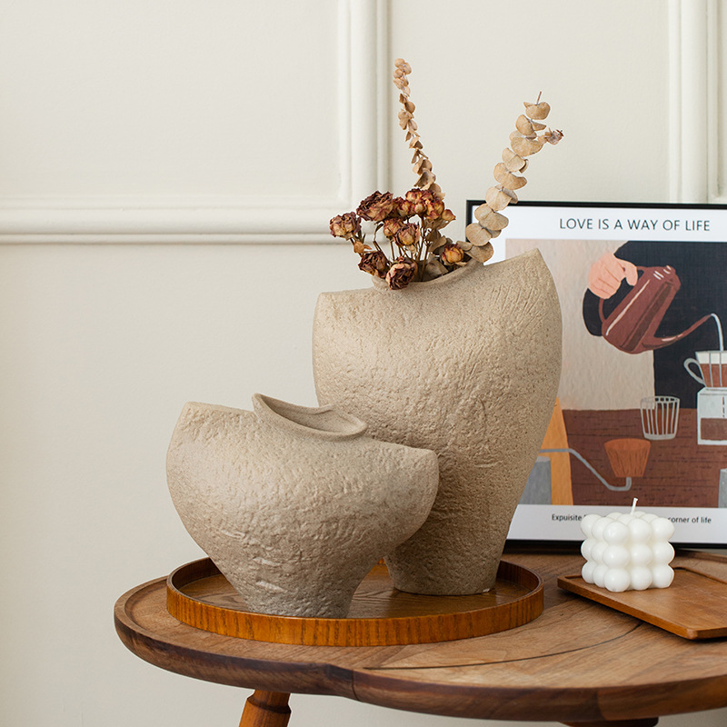 高级感复古侘寂中古陶瓷花瓶创意水培花器摆件ins风高颜值插花瓶