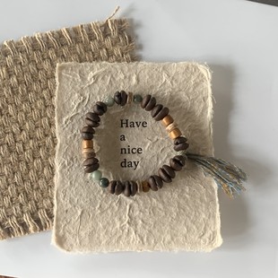 New Chinese Handmade Natural (Real) Coffee Bean Natural Stone Peach Seed Sandalwood Coconut Stitching Coffee Bean Bracelet
