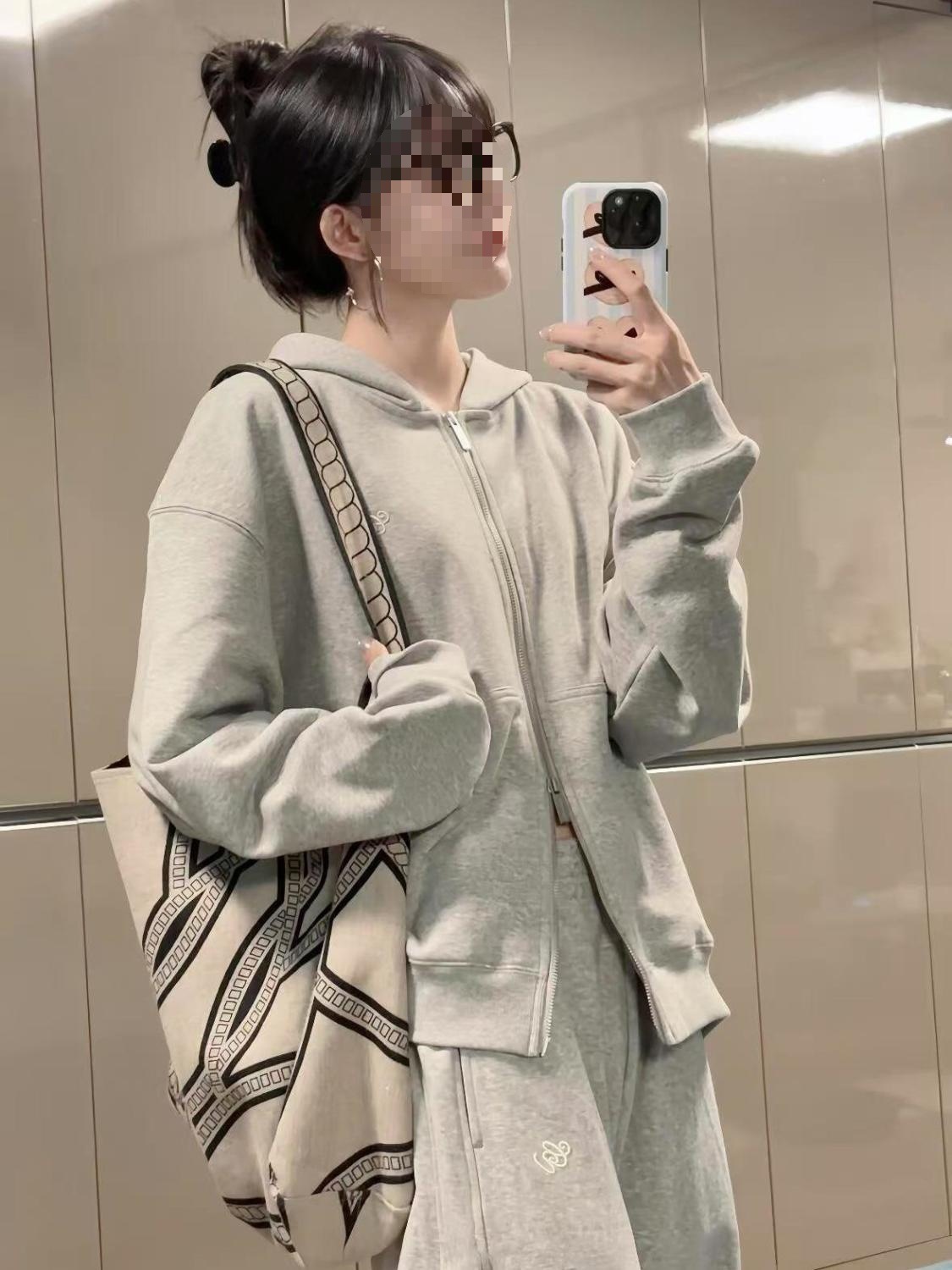 休闲运动服套装女秋冬季新款连帽开衫卫衣长裤时尚少女跑步两件套