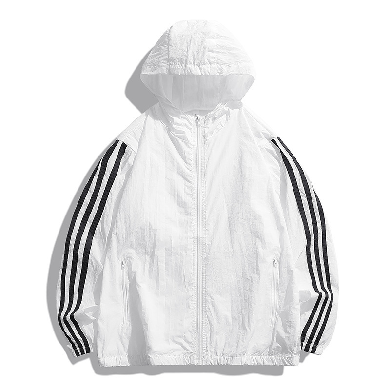 夏 3 ストライプアイスシルク日焼け防止服男性用新しい抗 UV 薄型通気性皮膚服屋外日焼け防止服男性用|undefined