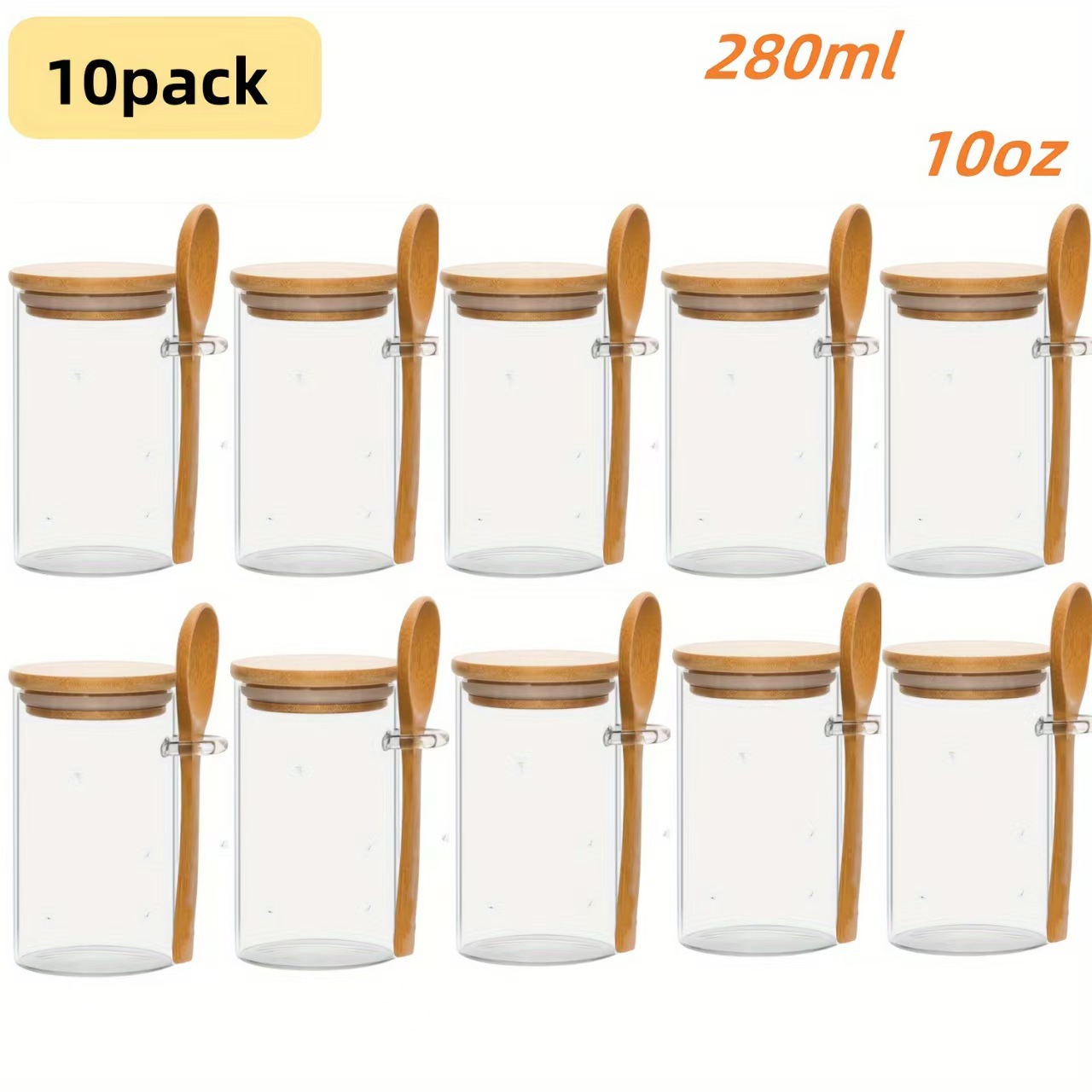 Transfronterizo transparente redonda cubierta de bambú lata de vidrio con cucharas de bambú almacenamiento de cocina barro de queso de trigo barro a prueba de humedad lata de sellado de cilindro recto