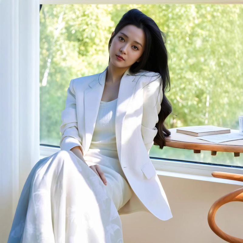Spot Liu Shishi's Same Style Elegant Lady White Suit Jacket Women's High-End New Chinoiserie Jacquard Dress Women