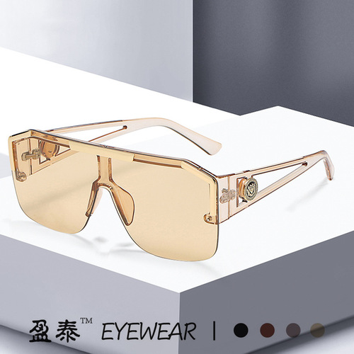 One-piece mirror sunglasses with King Lion design, European and American sports style, trendy hollow sunglasses