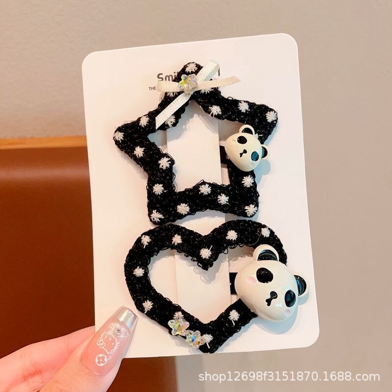 秋冬小清新针织毛线云朵发夹BB夹小猫笑脸奶茶黑白刘海爱心边夹|undefined