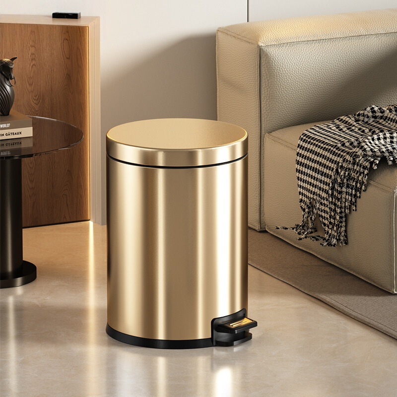 Stainless Steel Trash Can for Home Use, Luxury High-End Hotel, Bathroom, Kitchen, Bedroom, Foot-Operated with Lid, Cross-Border Stainless Steel Trash Can for Home Use, Luxury High-End Hotel, Bathroom, Kitchen, Bedroom, Foot-Operated with Lid, Cross-Border