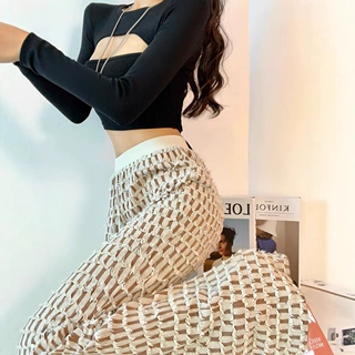 2026夏季新款复古格子阔腿裤女时尚百搭高腰宽松显瘦休闲直筒长裤