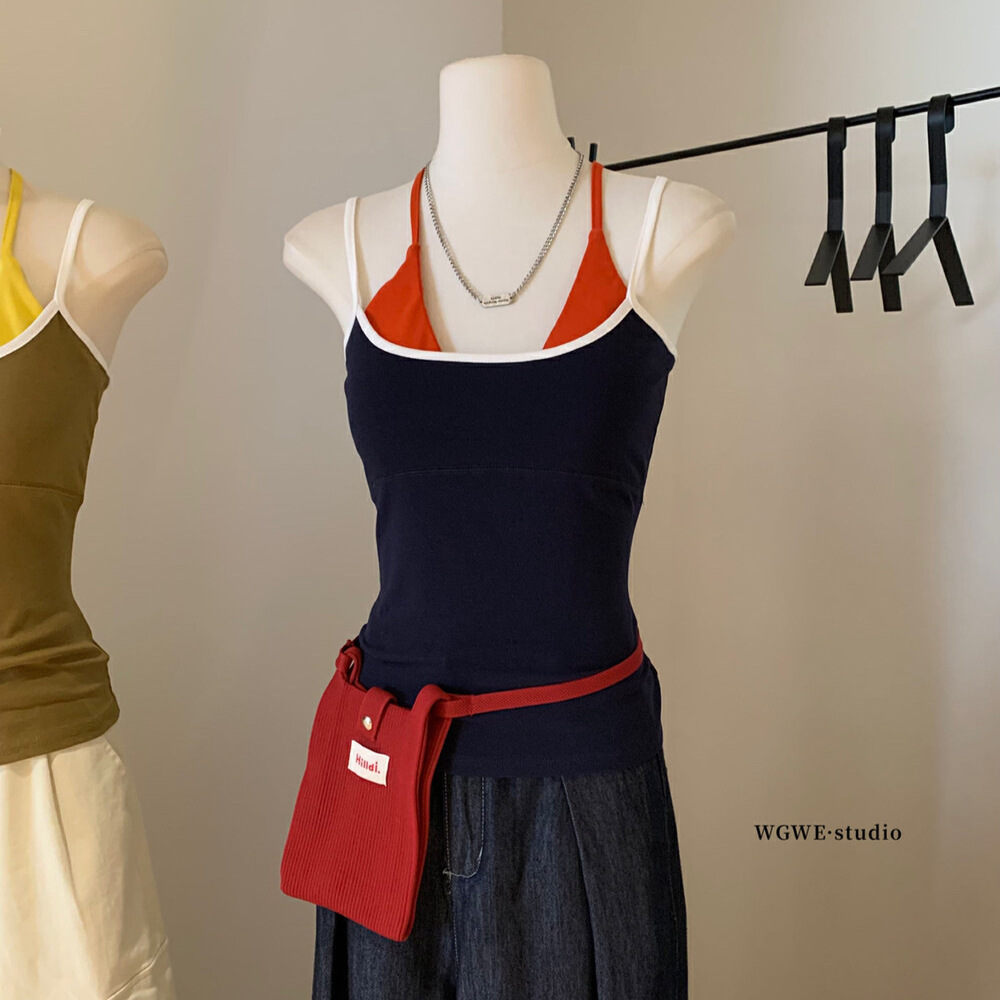 WGWE Pure Desire Wind Colores en contraste, Slim-fit, Falda de dos piezas, Chaleco halter, correa para el pecho, ropa interior y exterior W5532