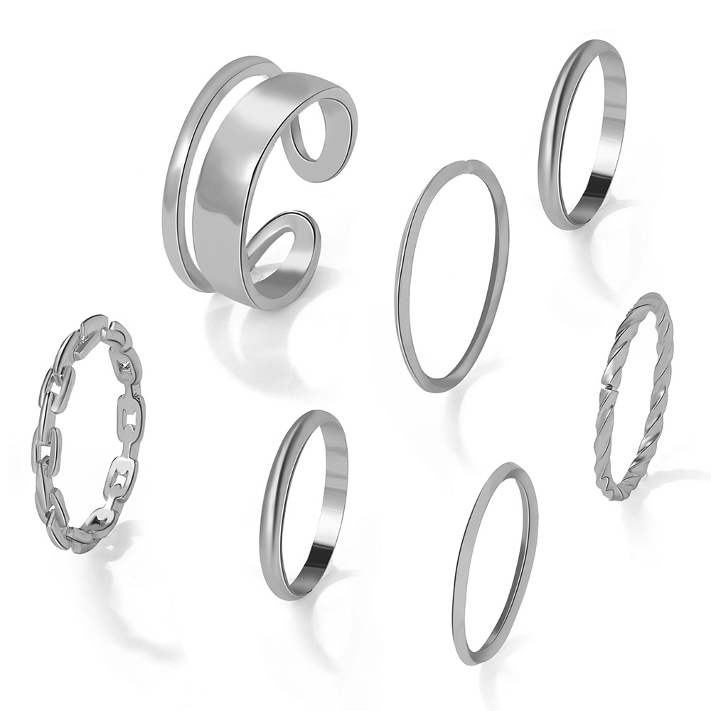 Simple Geometic Alloy Ring 7 Pieces Set display picture 3