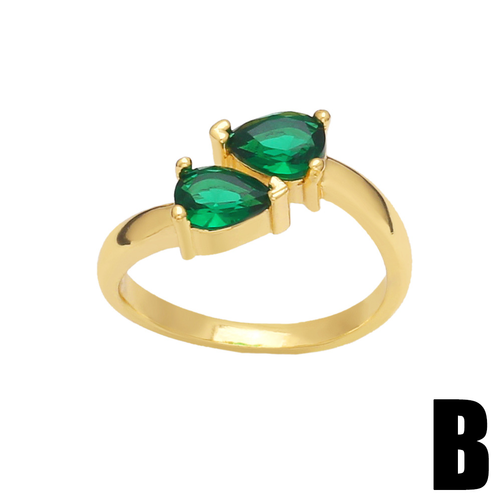 Geometric Heart Shape Copper 18K Gold-plated Green Zircon Ring