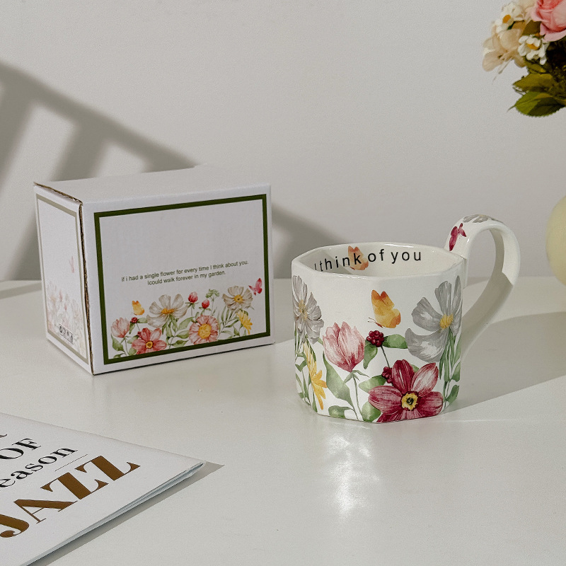 Taza de Café y Plato de Postre de Cerámica de Estilo Retro Original de Diseño Colaborativo de Fabricante 2025, con Diseño de Acuarela Moderno