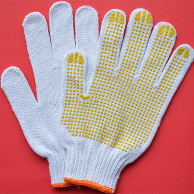 800克7针漂白棉纱点珠点胶手套 线点塑 挂胶手套 防滑劳保手套