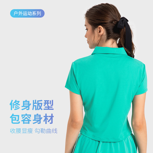 Spring and summer new sports short-sleeved lapel polo shirt for women, loose, breathable, slim fit, quick-drying yoga fitness T-shirt