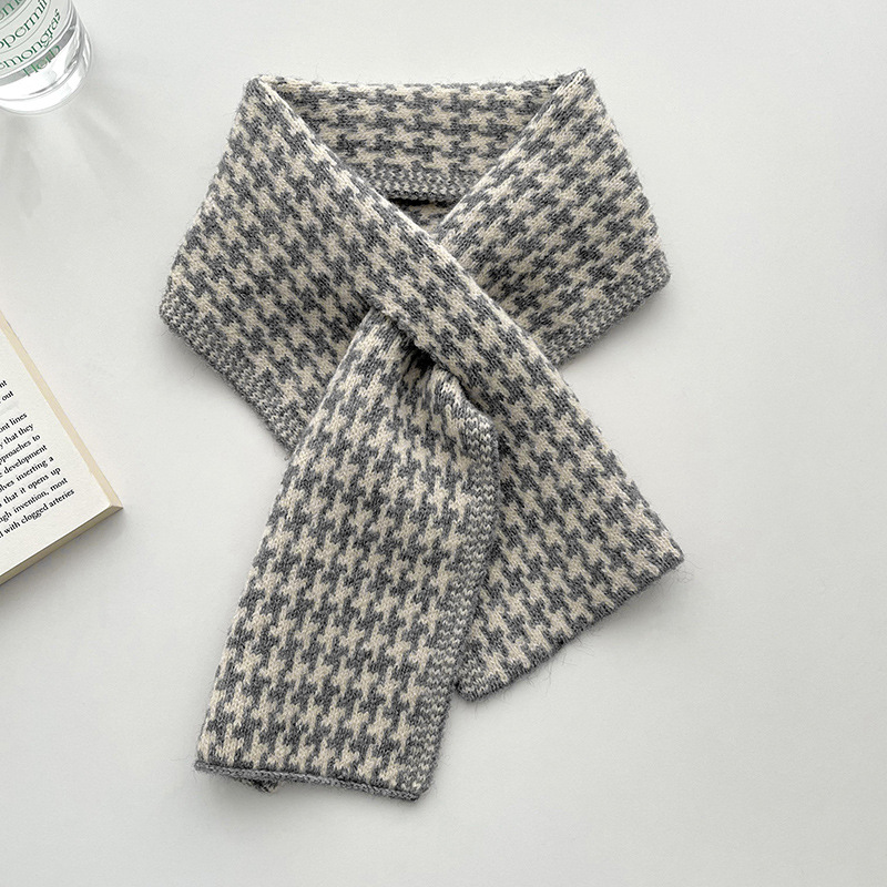 Houndstooth perezoso bufanda cruzada para las mujeres de otoño e invierno de moda todo-pareja protección del cuello engrosada caliente suave glutinoso bufanda de punto