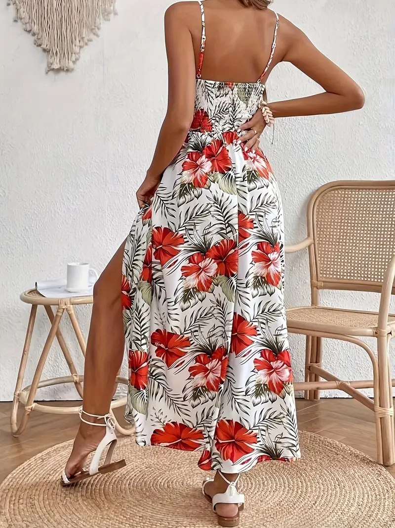 Women's Clothing Summer Fashion Trend Casual V Neck Printed Dress High Quality Suspender Dress For Women_ecoleips.com