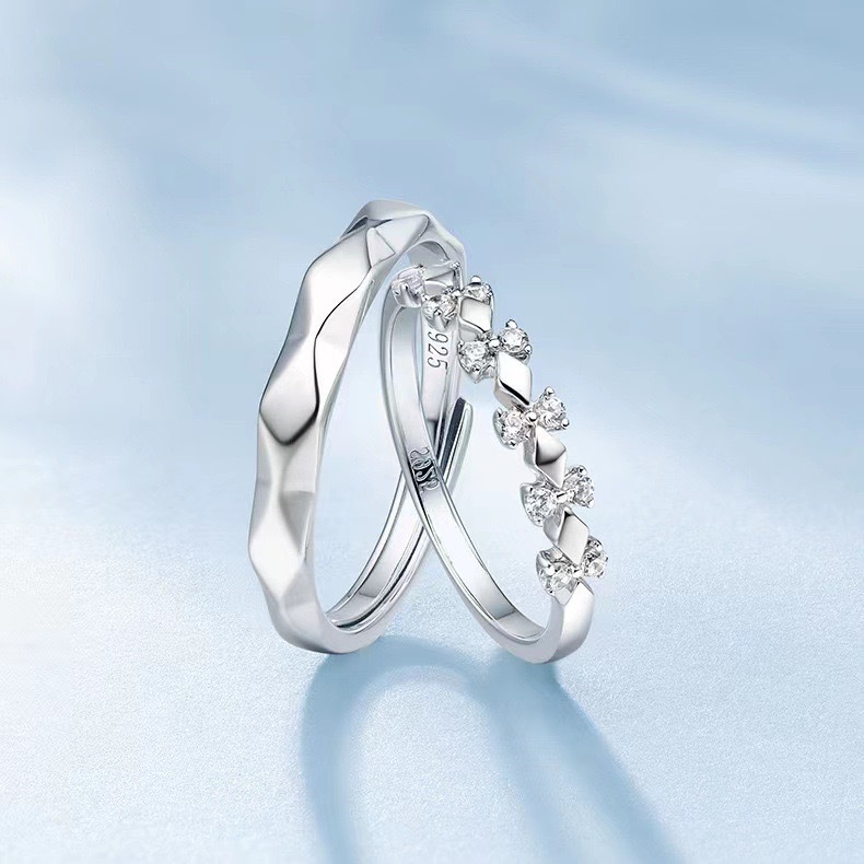 Crown of Love Zircon Couple Rings for Women, Niche High-End Open Rings, Simple Plain Band Rings, Cross-Border Wholesale