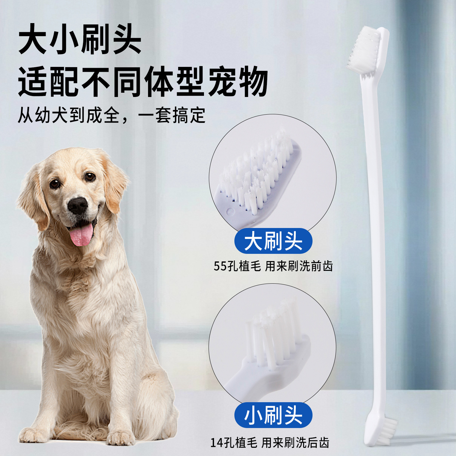 Perro de doble cabeza traje de cepillo de dientes suministros para mascotas gato Limpieza de dientes limpieza fresca PET Finger set cepillo de dientes suministros al por mayor