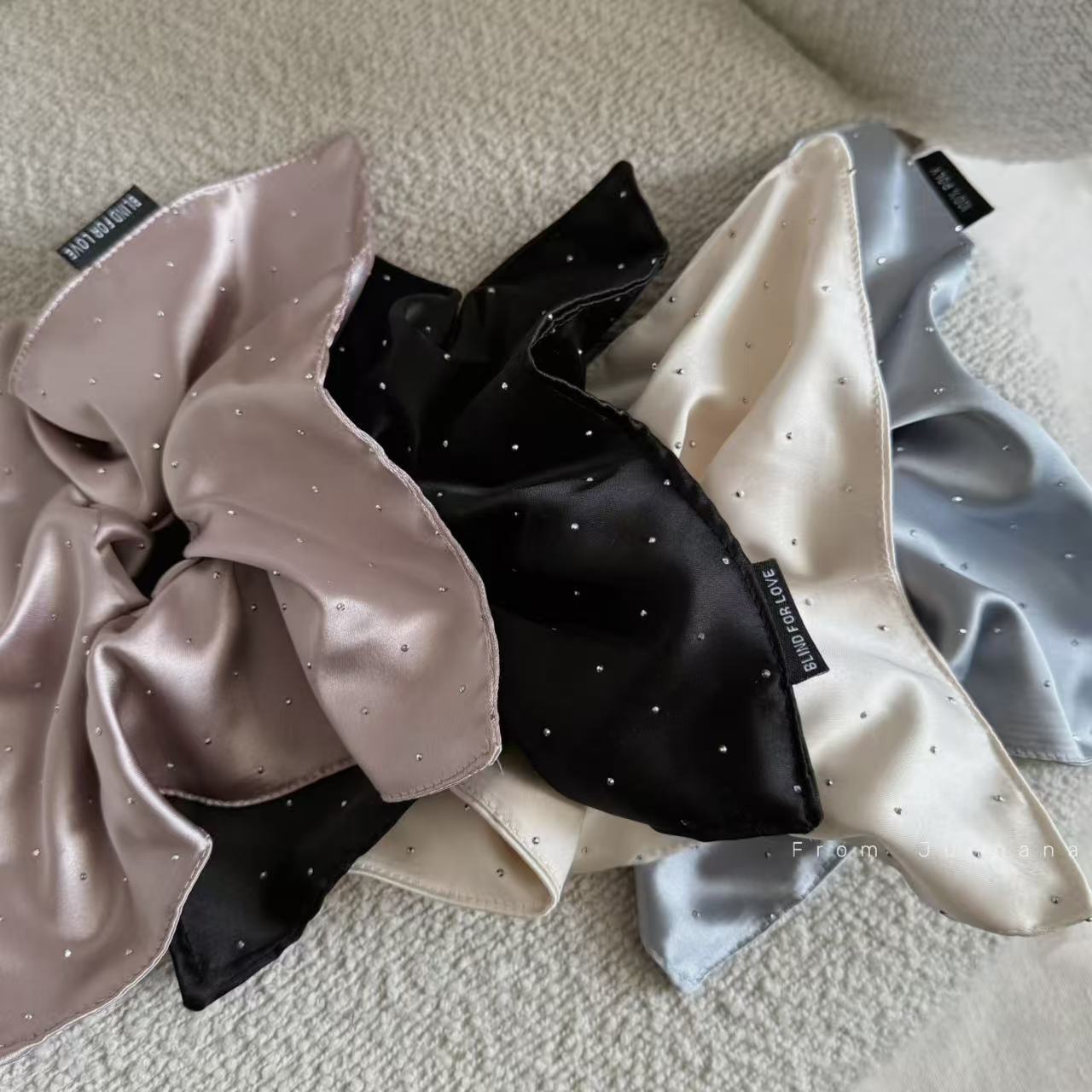 french style starry satin square scarf large intestine hair ring solid color elegant high sense hair accessories hair ring hair rope headdress
