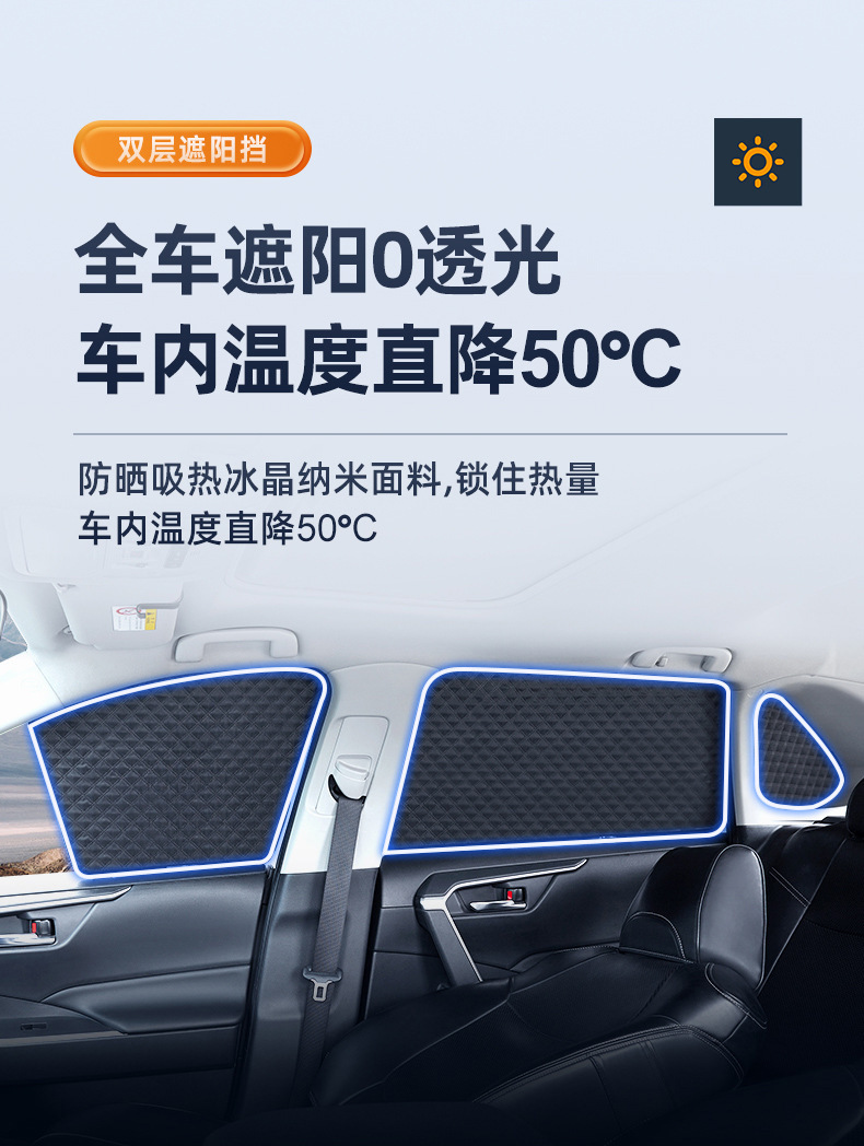 Car Sunshade Curtain with Six Layers of Heat Insulation and Sun Protection, Magnetic Mesh for Privacy, Detachable Side Window Sunshade