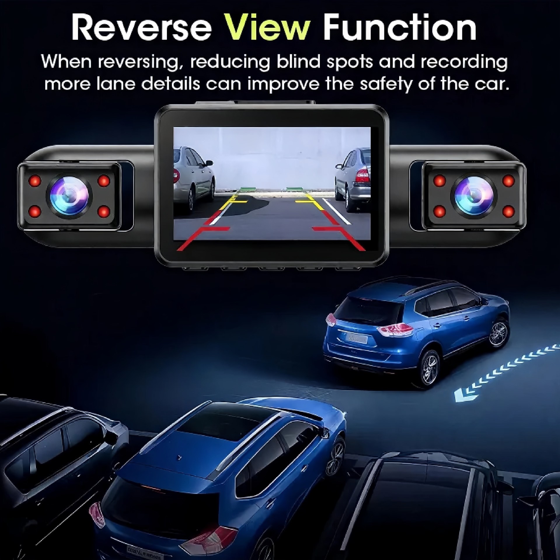 Four-lens panoramic dashcam 1080P HD WiFi connected parking monitoring car video recording device