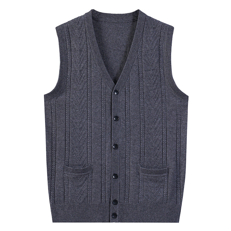Middle-Aged Men's Spring & Fall Wool Vest Knitted Cardigan Middle-Aged and Elderly Dad Vest Top Cardigan K-22