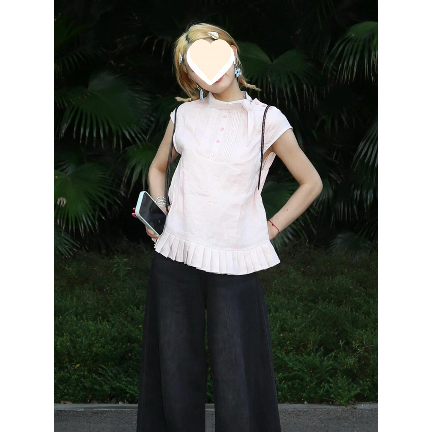 日系复古亚麻衬衫女夏季海边穿搭粉色衬衣宽松显瘦学院风无袖衣