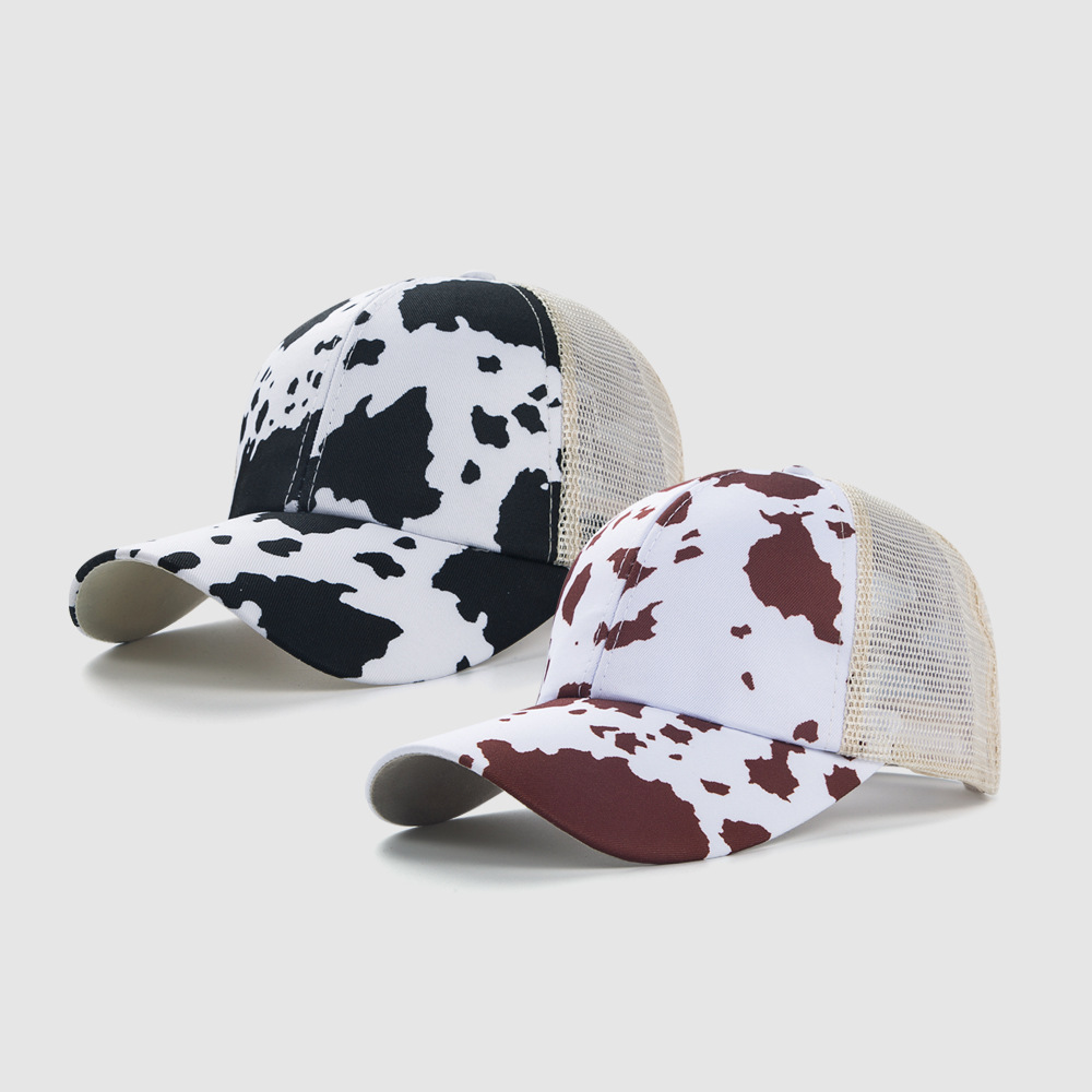 Unisex Gender Vintage Cow Pattern Cross Elastic Mesh Ponytail Peaked Cap Wholesale