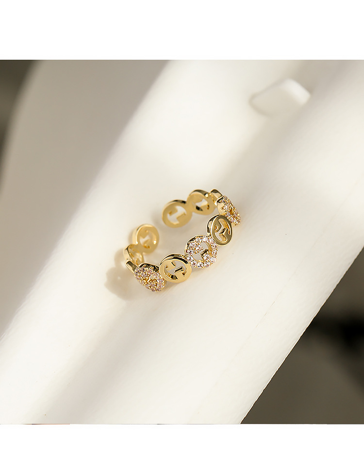 Inlay Design Wholesale Jewelry Glam Geometric Metal Zircon Inlay Open Rings