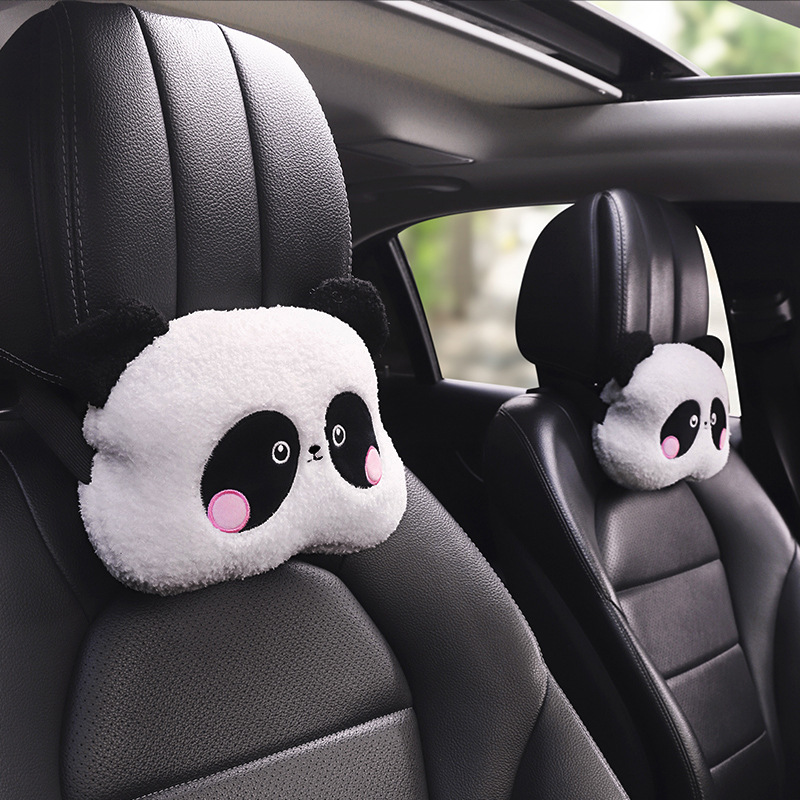 Almohada de reposacabezas para coche, cuello y asiento universal, estilo panda, dibujos animados, cuatro estaciones