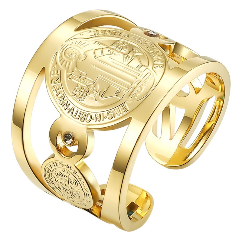 アマゾンの欧米の聖本篤の悪魔払いのブランドの開口部のチタン鋼の男性の指輪のステンレスのアクセサリーのメーカーは直接販売します。