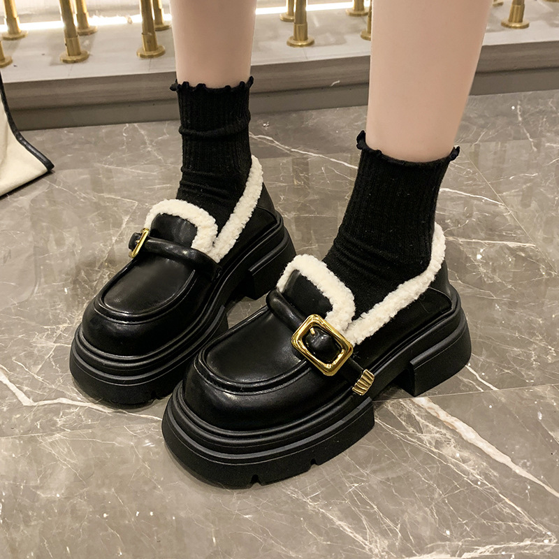 Berühmtheit Beliebte japanische vielseitige JK Lefu kleine Lederschuhe für Damen 2023 Herbst/Winter Neue Retro-Plüsch-Einzelschuhe mit dicker Sohle_voghion.com