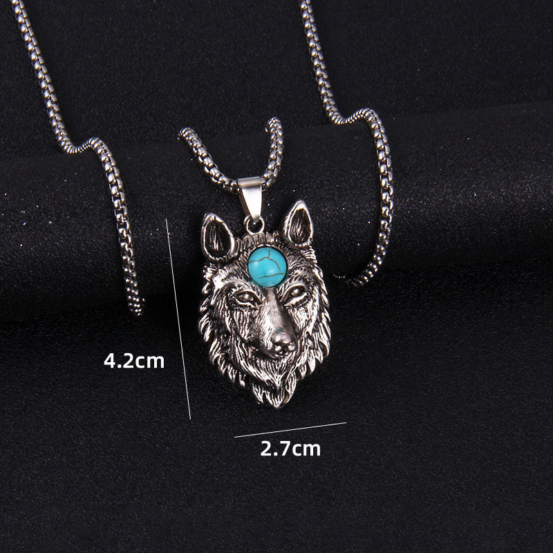 Wolf Head Turquoise Pendant Necklace For Hanfu Style Jewelry_voghion.com