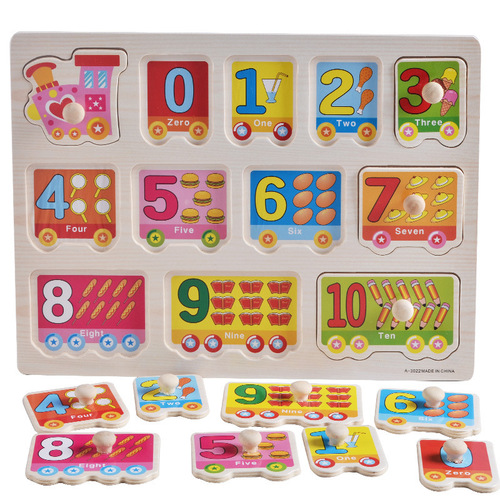 Cross-border wooden children's puzzle creative hand scratching board handle 3D three-dimensional alphabet animal Montessori early education building block toy