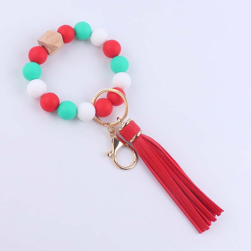 Nueva pulsera de silicona llavero creativo DIY Navidad cuentas de silicona borla colgante llavero colgante