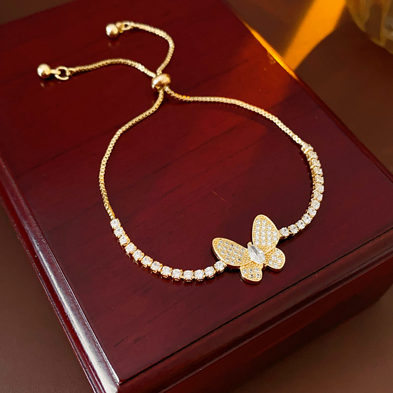 Zircon mariposa pulsera ajustable nicho delicado pulsera de alta moda simple versátil lujo ligero joyería